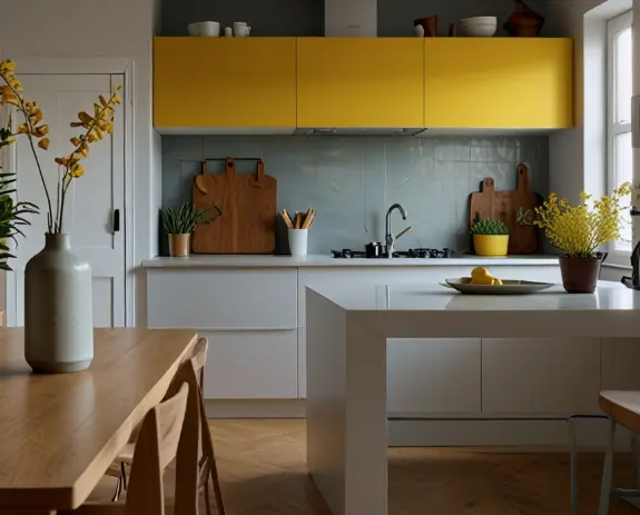 Kitchen with Yellow Plants