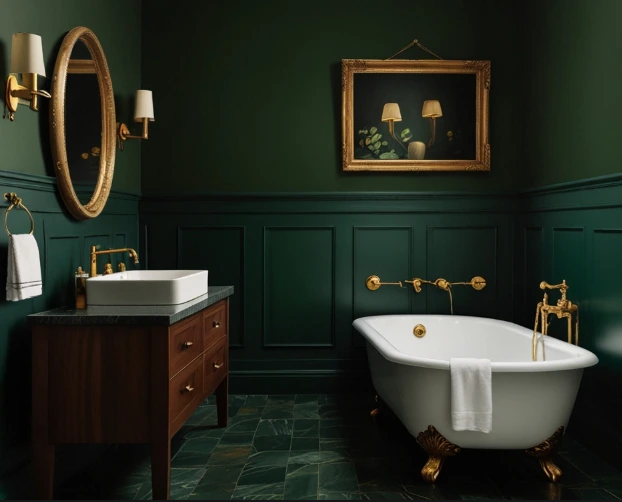 Dark Green Walls with Gold Accents