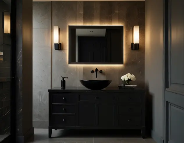 High-End Bathroom Vanity with Black Accents