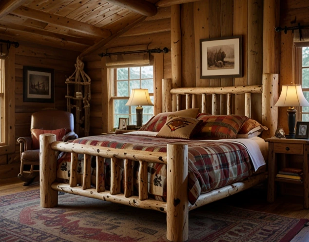 Log Bed Frames for Authentic Cabin Style