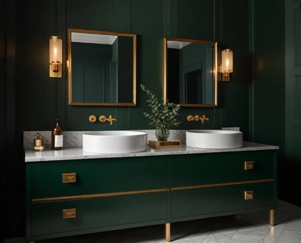 Dark Green Vanity with Brass Handles