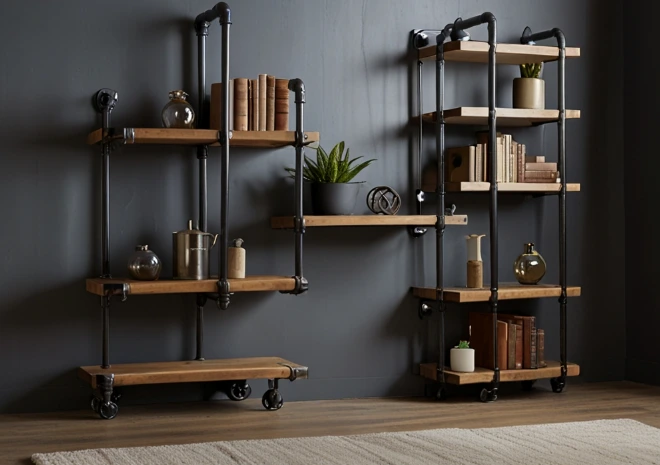 Industrial Pipe Shelves for an Edgy Look