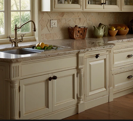 Classic Cream Cabinets with Marble Countertops