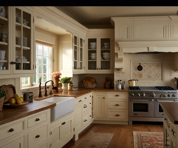 Cream Cabinets in a Farmhouse Kitchen