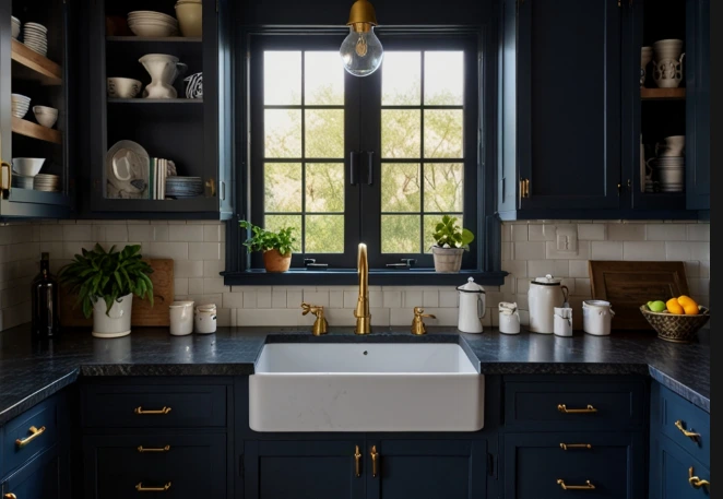 Navy Cabinets for a Subtle Pop of Color