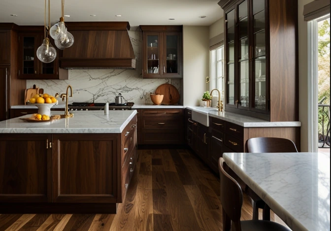 Classic Walnut + Marble Countertops