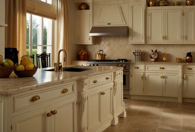 Cream Cabinets with Gold Accents