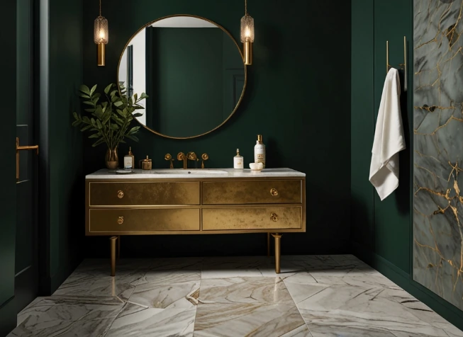 2. Dark Green Walls + Gold Accents = Luxe Vibes 