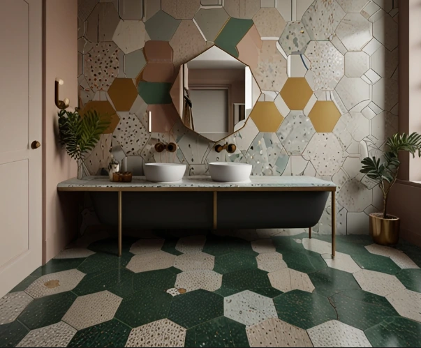 Hexagon Tiles + Terrazzo Floor