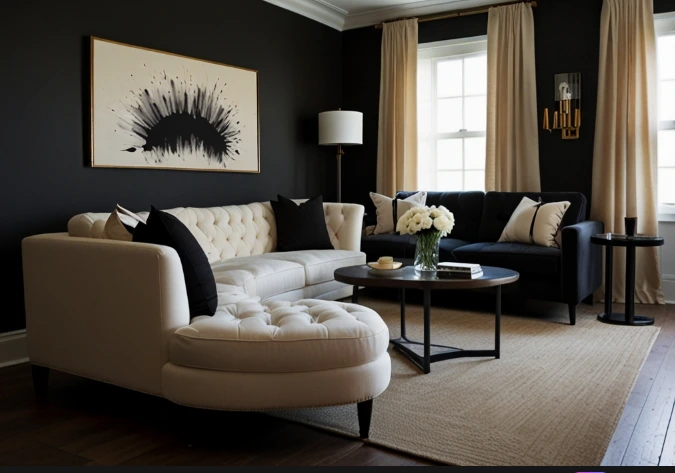 Black Accent Wall with Cream Furniture