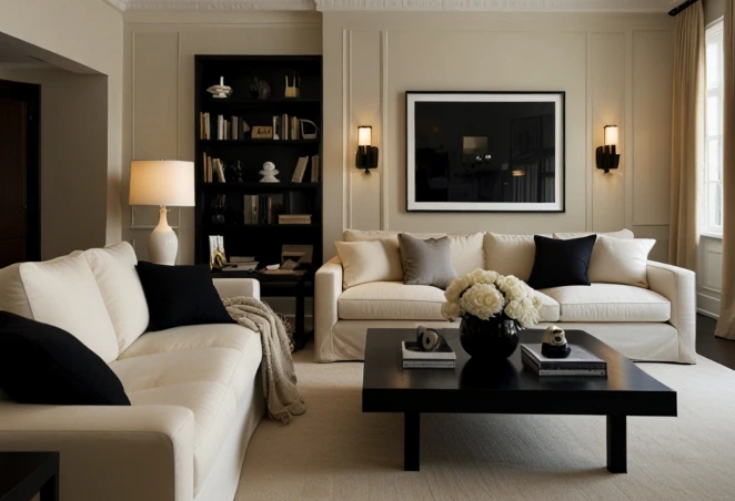 Minimalist Cream Sofa and Black Accents